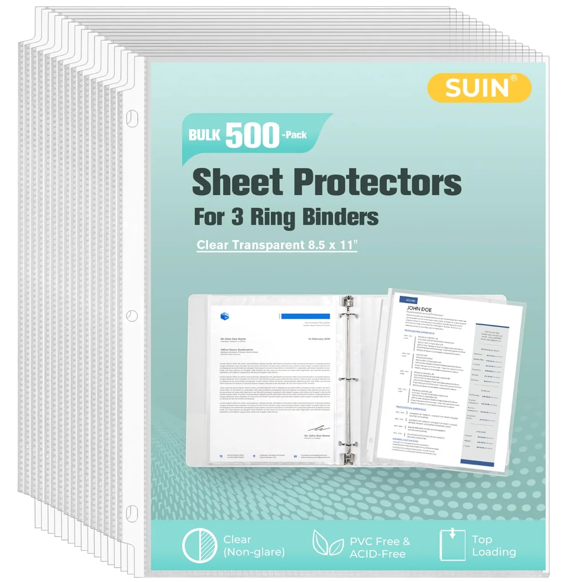SUIN Top-Loading Sheet Protectors, 500 Pack
