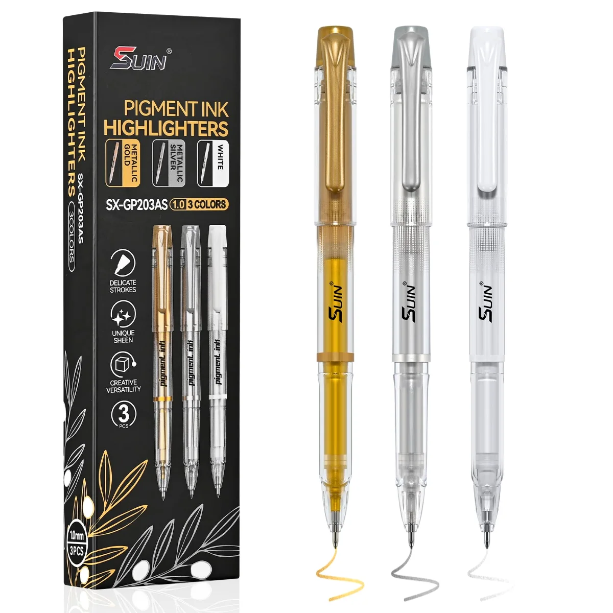 SUIN Metallic Gel Pens in Gold, Silver and White