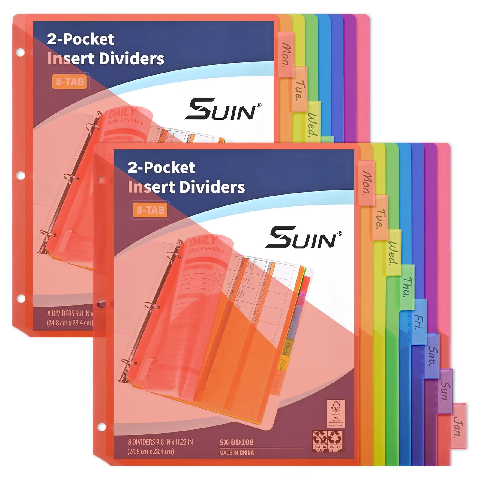 SUIN 8-Tab Insertable Dividers with Double Pockets