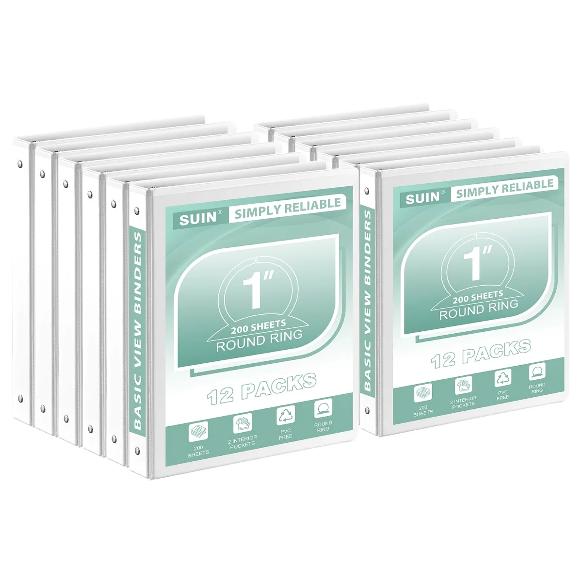 SUIN Basic 1-Inch Binders, Bulk Packs