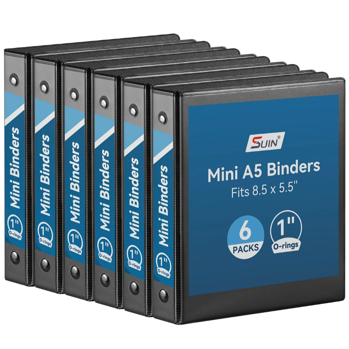 SUIN Mini A5 Binders, 1-Inch Rings, 6-Pack