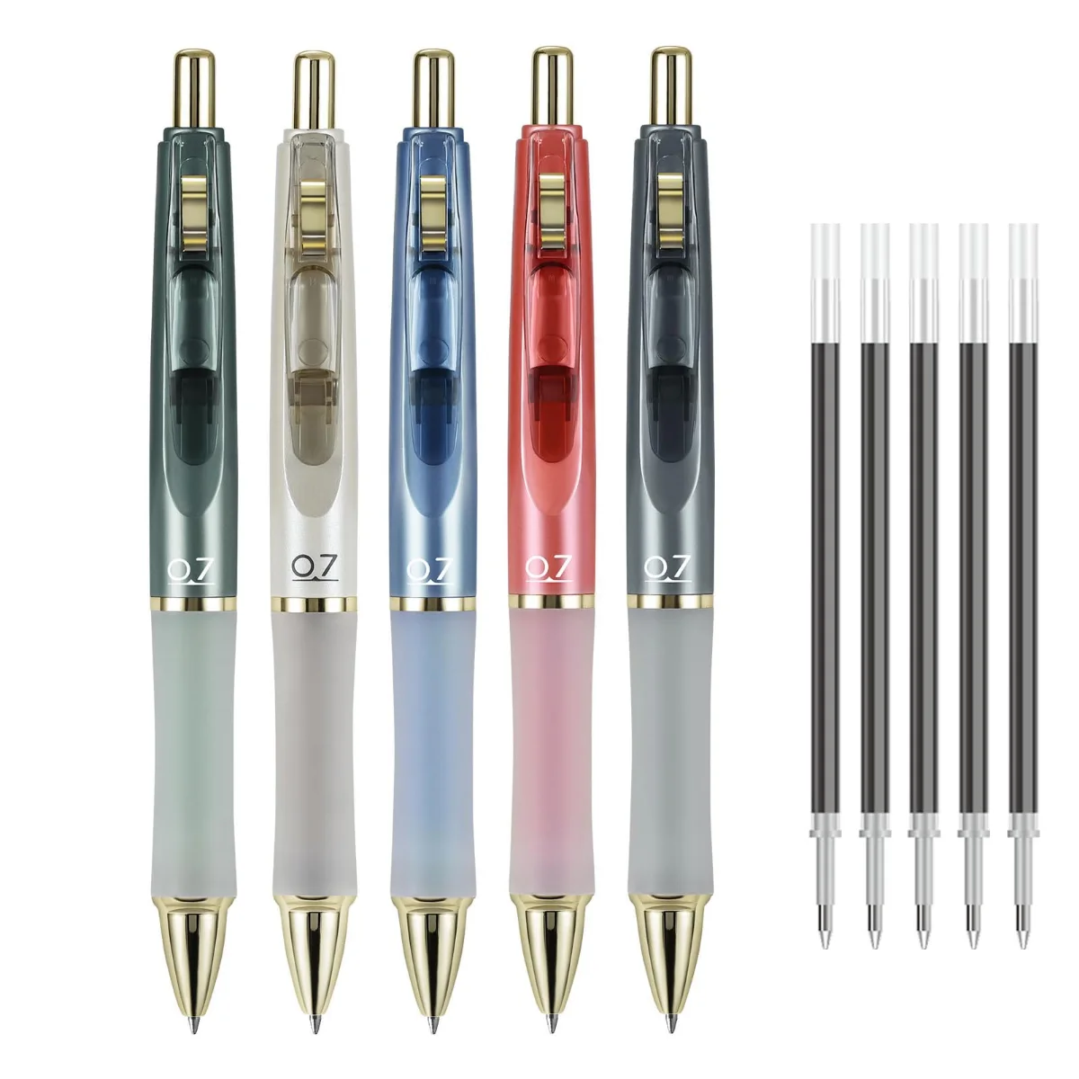SUIN Retractable 0.7mm Gel Pens, 5 Pens and 5 Refills
