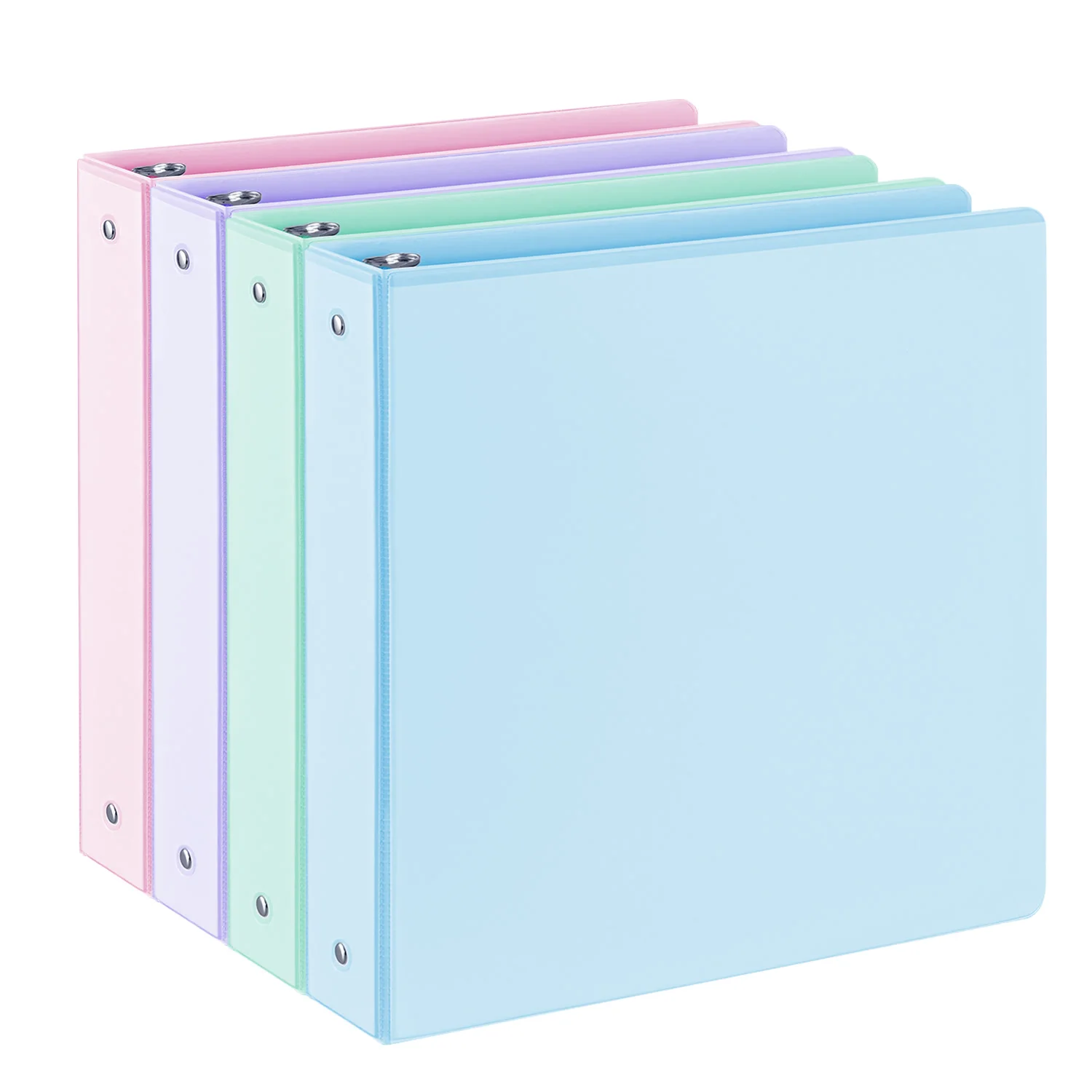 SUIN pastel view binders lined up front to back