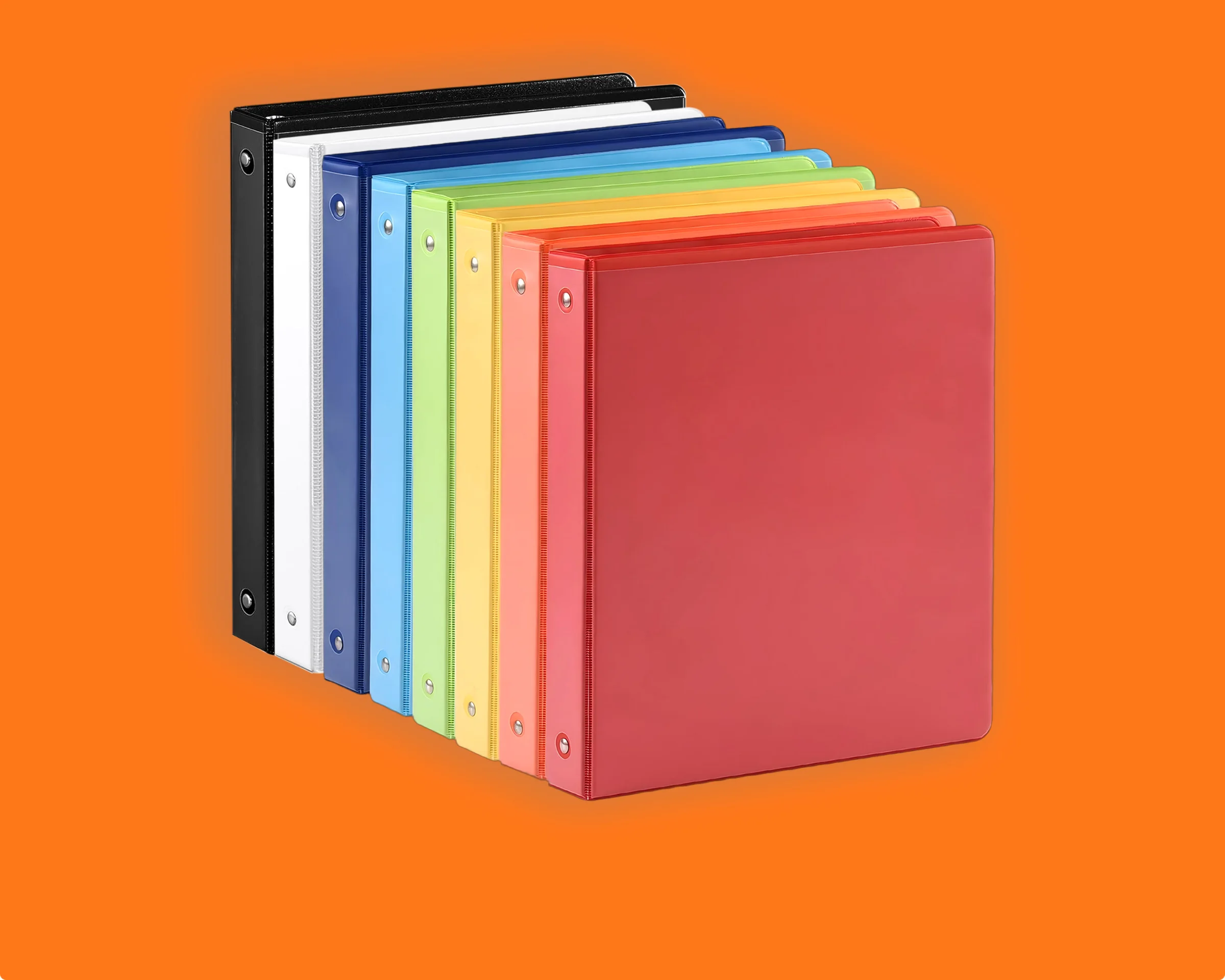 SUIN clear view binders in the colors of the rainbow pack