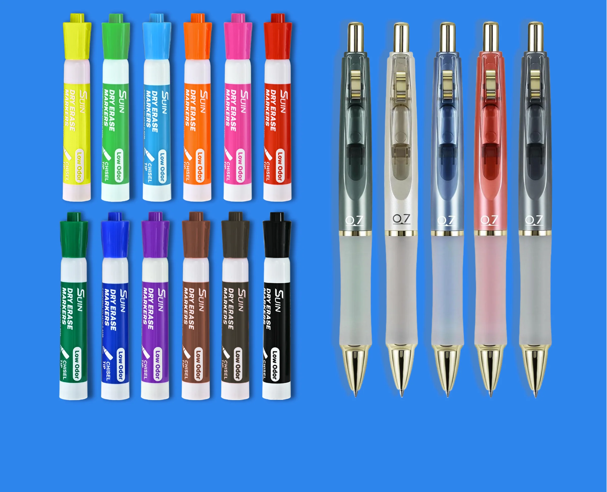 SUIN chisel-tip dry-erase markers and 0.7mm retractable gel pens